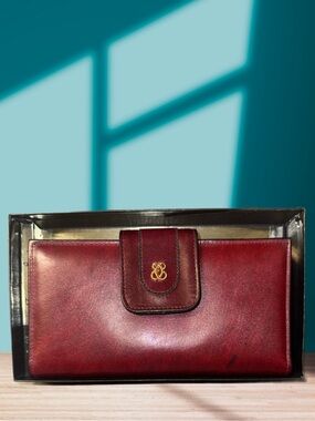 Di Lido Vintage Burgundy Kisslock Leather Wallet 1989 NOS